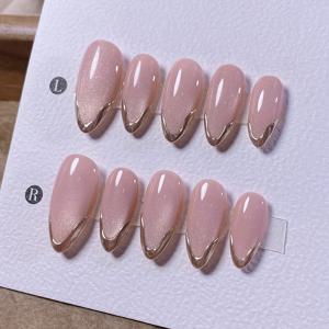 TEMU 10개입 수제 골든 & 골든 (또는 더 풍부한 톤:) 아몬드형 프레스온 네일 - 미디엄 길이, 캣아이 디자인, 개별 조각으로 독특한 룩 완성 - 웨딩을 위한 럭셔리 네일 아트