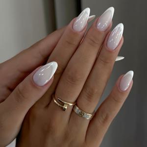 TEMU 수제 화이트 프렌치 스타일의 우아하고 미니멀한 봄 네일 10개입