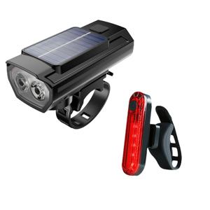 TEMU 타입-C USB 충전식 태양광 전원 LED 자전거 앞등 및 후미등 세트, 핸들바 장착 방수 불가 ABS 자전거 조명 콤보 폴리머 리튬 배터리 포함