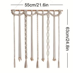 TEMU 1개 매크라메 벽걸이 스타일 DIY 사진 태피스트리 핸드워븐 술 장식 침대 옆 헤어핀 정리함 - 소형 나무 클립 10개 포함