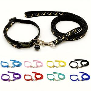 TEMU 8pcs 애완동물 리드 및 목줄 세트. 별과 달 패턴 디자인, 조절 가능한 목줄, 고양이와 개에 적합