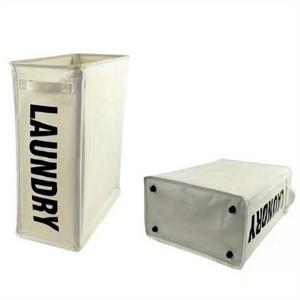 TEMU 슬림형 세탁 바구니 스탠드 포함 접이식 정리함, 대형 탈모 옷걸이 바스켓, 베이지 그레이, 가정용 접이식 빨래바구니