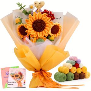 TEMU 초보자를 위한 크로셰 키트, 초보자용 크로셰 꽃다발 키트, 어른들을 위한 니팅 스타터 키트와 단계별 비디오 튜토리얼이 포함된 생일 결혼식 선물