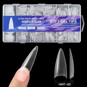 TEMU 600개 소프트 젤 네일 팁, 하프 매트 클리어 아크릴 네일 팁, 프리쉐이프 인조 네일 팁, 네일 연장 매니큐어 도구, 네일 아트 살롱용|네일팁