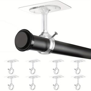 TEMU 2/4/6/8pcs 노 드릴 천장 마운트 커튼 로드 브래킷, 6팩 헤비 듀티 자체 접착 커튼 로드 홀더, 조절 가능한 커튼 후크, 옷장 침실용 1.2인치 직경의 막대