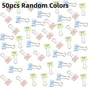 TEMU PUKAMAM 웃는 얼굴 메탈 롱 테일 클립 50개 세트 - 사무실, 학교, 할로윈 장식용 컬러풀한 홀로우 아웃 디자인, 간식 밀봉 및 종이 정리용, 내구성 있는 클립