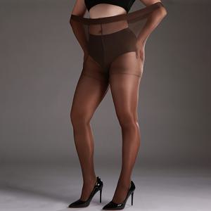 TEMU 1쌍 기프트워크 여성용 플러스 사이즈 하이웨이스트 타이츠 - 100D 헤비듀티 소프트 나일론-스판덱스 혼방, 반짝이는 메탈릭 마감 (브라운) 무봉제 불투명 팬티스타킹, 무대, 정장, 공연 및 전문적인 착용용 - 우아함