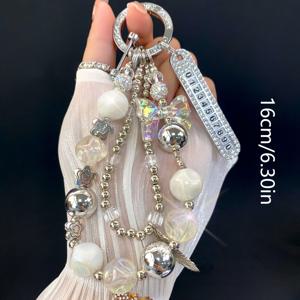 TEMU 1개 럭셔리 라인스톤 나비 비즈 손목 스트랩 폰 참스트랩, 다용도 모바일 케이스 액세서리 및 차량 체인, 번호판 더블 체인 장식 가방 펜던트|케이스