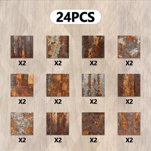 TEMU 24개 세트, 빈티지 메탈 러스트 페이퍼, A5 사이즈, 낡은 철감 무늬 배경, 스크랩북킹용, DIY 저널, 정크 아트 재활용, 수제 앨범, 장식 용품, 사무용 문구류