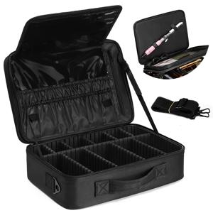 TEMU 여성용 프로페셔널 메이크업 파우치 - 초대형 수납 가능 화장품 정리함, 조절 가능한 칸막이 & 숄더 스트랩 포함, 다층 구조 여행용 포토슈트 케이스 (레드/블랙), 내구성 있는 지퍼 클로저, 고품질 소재, 도구 보관, 스타일리시 디자인, 튼튼한 구조, 휴대용 메이크업 가방