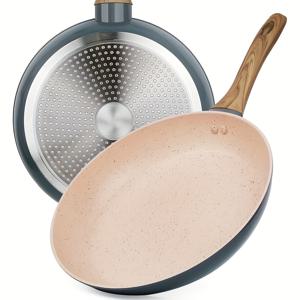 TEMU 28cm 블루 논스틱 프라이팬 - 모든 스토브에 적합, 빠른 가열 및 균일한 코팅, 내구성 있는 알루미늄 소재와 단열 핸들, 스테이크, 계란, 토르티야 등에 완벽, 가정용 주방을 위한 대용량 스켈렛