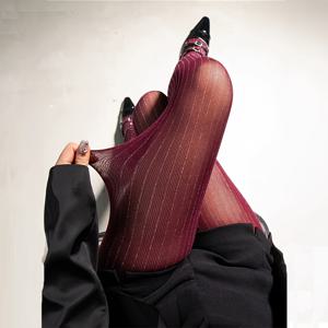 TEMU 1쌍 봄/여름 신상 럭셔리 미끄럼방지 실버 팬티스타킹