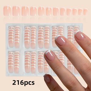 TEMU 216pcs 짧은 사각형 흰색 프랑스 매니큐어 손톱 - 일상 작업, 학습 및 파티 DIY 매니큐어를 위한 광택, 누드 및 핑크 프레스온 손톱 - 여성, 파티 손톱에 이상적 | 프랑스 매니큐어 손톱 | 광택 마감