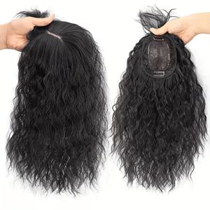 TEMU 여성용 합성 천연 컬리 탑퍼 헤어피스 - 클립인 앞머리 & 클로저 익스텐션 포함, 볼륨 업 컬리 헤어, 얇은 머리용, 자연스러운 룩, 다양한 라이트 베이지 및 헤어 타입에 적합