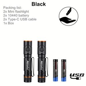 TEMU 2개/미니 고휘도 펜 라이트, 타입-C USB 충전식 휴대용 야간 비상등, 손바닥 크기 멀티펄 플래시라이트 - 캠핑, 등산, 여행, 낚시, 가정 및 작업 수리용 포켓 테일 자석 토치, 슬림형 알루미늄 합금 바디