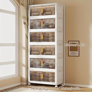 TEMU 68Cm 전면 길이 36.5Cm 측면 폭 2/3/4/5/6단 수납 캐비닛 (뚜껑 포함), 자석 접이식 정리함, 이동식 주방 식료품 저장실, 침실 액자대, 조립 필요, 플라스틱 재질, 모던 스타일, 다용도, 캐비닛 수납|거실장