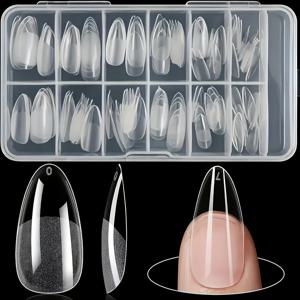 TEMU 240/600개 미디엄 아몬드 네일 팁 - 반 매트 소프트 젤 X 아크릴 네일 스티커, 초보자 및 전문가용 미리 제작된 풀 커버 인조 손톱, 투명 아크릴 네일 아트 (매니큐어 & 페디큐어용), 네일 테크 액세서리, 매니큐어 필수품|네일팁|네일스티커