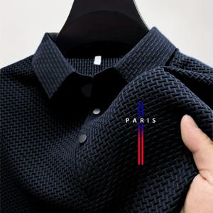 TEMU Pearson OBM 남성 여름 반팔 티셔츠 골프 셔츠, 통기성 좋고 편안한 원단, 스타일리시한 PARIS 레터링 칼라 및 버튼 캐주얼 폴로 셔츠.