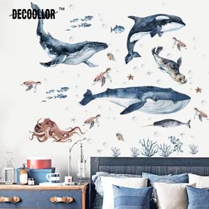 TEMU 3개 대형 수채화 상어 고래 욕조 앱리케 바다 동물 해양 세계 문어 거북이 해초 비닐 벽 스티커, 거실·침실·욕실·헤드보드 장식용, 홈 분위기 꾸미기, 해양 테마 파티 여름 선물 데코