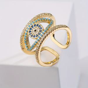 TEMU 유럽 스타일 블루 아이 디자인 골든톤 구리 반지와 합성 지르코니아 스톤 - 일상 및 파티용 섬세한 디테일, 여성을 위한 부활절 선물, 연중 럭셔리 액세서리, 유럽 영감 주얼리, 내구성 있는 장인정신, 우아한 주얼리, 고품질 공예, 패션 주얼리