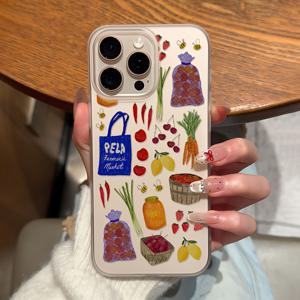 TEMU 아이폰 16, 15, 14, 13, 12, 11 프로 맥스, 미니, XR, XS, X, 7, 8 플러스와 호환되는 과일, 채소, 폰 케이스를 쇼핑합니다. 소프트 TPU 매트 백 커버를 특징으로 합니다.