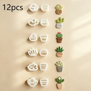 TEMU 12개 식물 및 화분 폴리머 클레이 몰드 | 냉장고 자석, 장식 및 공예용 다양한 크기의 식물 테마 커터