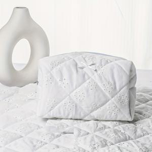 TEMU 1개 흰색 레이스 자수 리본 장식 메이크업 가방, 화장품 및 세면도구용 패브릭 팔각형 수납 가방, 메이크업 브러쉬/펜슬 케이스, 여성 필수 여행용 수납 가방