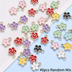 TEMU 40개 빈티지 다이즈 합금 장식 - 8x10mm 합금 꽃 장식, 8가지 색상의 꽃잎이 포함되어 있습니다. DIY 보석 만들기, 팔찌 및 목걸이에 이상적입니다. 가족 및 친구에게 완벽한 선물. 화물 판매