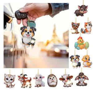 TEMU 페인팅 키체인 동물 아트 추가품 12개입 양면 키링, 초보자 생일 수제 선물로 적합