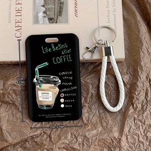 TEMU 커피 비타일리티 디자인 내구성 있는 랜야드 ID 카드 홀더 - 영감을 주는 커피 문구 포함, 다용도 카드 보호 케이스 (버스, 학생 식사권, 캠퍼스, 출입카드) - 남녀 공용 휴가 선물, 메탈릭 클립 부착, 오래가는 소재, 직장인에게 적합한 커피 테마 디자인