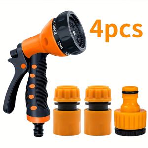 TEMU 4개 가정용 정원 물뿌리기 총 세트, 8단계 조절 가능한 분사 노즐, 내구성 플라스틱 코팅 소재, 식물 물주기, 차량 세차, 애완동물 샤워 및 잔디 청소에 적합