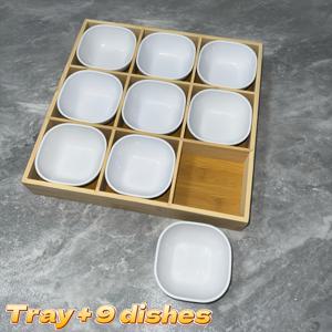 TEMU [2가지 사이즈] 9칸 + 9개 접시, 대나무 수납 상자 (9개 접시 세트 포함), 스낵, 과일, 견과류, 사탕 보관에 적합 - 주방, 카페, 책상 정리, 가정 정리에 완벽 | 오일 처리된 표면의 다용도 나무 트레이