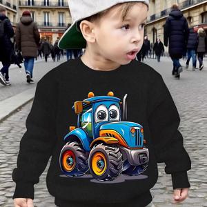 TEMU 어린이 만화 자동차 그래픽 크루넥 풀오버 스웨트셔츠, 가을 겨울 남아 데일리 긴팔 의류, 휴가 캐주얼 크루넥 스웨트셔츠