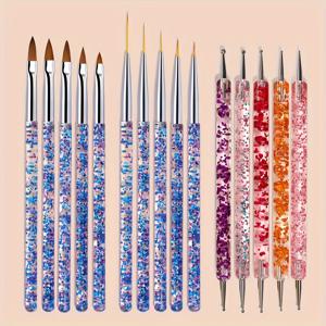 TEMU 15개 네일 아트 브러쉬 세트 - 젤 폴리쉬, 아크릴 네일 호환, 듀얼 엔드 펜 & 브러쉬, 멀티 브러쉬 팁, 옴브레/라인/도팅 도구, 라인스톤 조각, 매니큐어 디자인 - 전문 네일 & 취미용