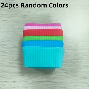 TEMU 케이크, 재사용 가능한 라이너, 머핀 및 푸딩 몰드를 위한 실리콘 직사각형 머핀 컵 24개 세트, 필수 베이킹 도구, 주방 가제트 및 가족 주방 용품.