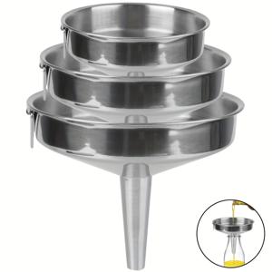 TEMU 3개 세트 대형 스테인리스 주방 깔때기, 액체·오일·잼·가루 재료 전달용 완벽한 메탈 깔때기 세트