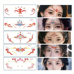 TEMU 한푸용 고풍스러운 색상의 여성 중국 스타일 이마 스티커 5개 팩, 눈꼬리 장식