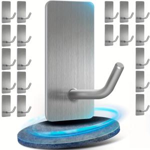 TEMU 타월 홀더 드릴링 필요 없음 10/20개 세트 자체 접착 후크 304 스테인리스 강력한 접착 후크 대형 물건 걸기 가능, 욕실 및 주방용 벽걸이 후크, 방청 처리, 공간 절약형, 내구성 강한 접착 후크