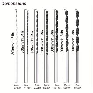 TEMU 7개 브래드 포인트 드릴 비트 세트, 엑스트라 롱 300mm, 센터 로케이터 포함, 디자인, 단단한 나무, 합판, 플라스틱 및 알루미늄 작업용 탄소강 재질.