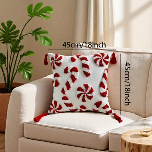 TEMU 1개 수제 터프팅 원형 플러시 베개 커버, 18*18인치, 태슬 포함, 자수 베개 커버, 크리스마스 한정 스틱 풍차 조합 쿠션 커버, 휴일 장식, 선물용 베개 커버, 거실 침실 공부용 차량에 적합, 매달린 장식품, 베개 코어 없음