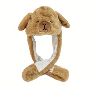 TEMU 1개 귀리 움직이는 카툰 캐피바라 모자, 재미있는 동물 피카부라 모자, 휴일 파티용 만화 스타일 드레스업 모자