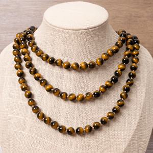 TEMU 천연 타이거 아이 스톤으로 제작된 손으로 매듭된 비즈 목걸이. 120cm 길이의 빈티지 스타일 스웨터 체인으로 여성 데일리 웨어 목걸이로 완벽합니다. 우아한 바캉스 스타일, 고품질 비즈가 특징이며 고급스러운 선물로 이상적입니다.