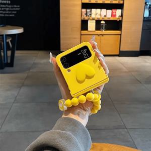 TEMU 삼성 갤럭시 Z Flip 3, Z Flip 4, Z Flip 5, Z Flip 6, Z Flip 7용 풀 보호 케이스에 적합한 3D 하트 + 넥 스트랩 팔찌