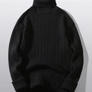 TEMU 남성용 솔리드 버건디 니트 스웨터 - 긴팔, 겨울철 따뜻함, 풍부한 레드 케이블 니트 텍스처, 클래식 칼라 & 목폴라 스타일, 손세탁 가능한