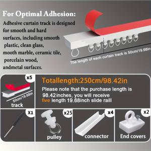 TEMU 벽면 및 천장에 드릴, 나사, 도구 없이 설치 가능한 자가 점착식 커튼 트랙 시스템. 이 커튼봉은 창문, 침실, 샤워실, 옷장 및 RV에 적합하며 커튼 S자 고리와 함께 제공됩니다.|커튼봉|샤워커튼