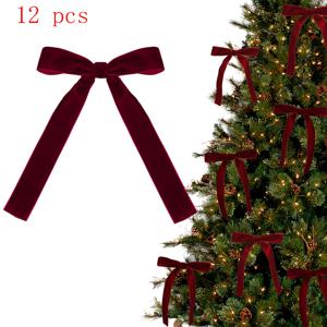 TEMU 크리스마스 트리 장식을 위한 클래식 레드 벨벳 리본 12개 세트. 100% 리본으로 제작되었으며, 화환 및 홈 데코레이션에 완벽합니다. 전기 또는 비용이 필요하지 않습니다.