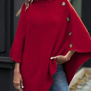 TEMU 1개 여성용 우아한 A라인 하이넥 블라우스 목욕가운 - 루즈핏 겨울 스웨터, 솔리드 컬러 칼라와 단추 클로저, 100% 폴리에스터 가을/겨울용 포근한 스웨터, 손세탁 가능, 집과 외출용, 선물용|가디건|오피스룩|샤워가운