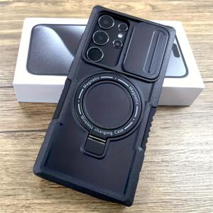 TEMU 갤럭시 S25 S24 플러스 S23 S22 울트라용 럭셔리 충격방지 아머 마그네틱 링 홀더 폰 케이스 - 렌즈 슬라이드 보호, 내구성 강화, 무선 충전 지원, 고급스러운 커버