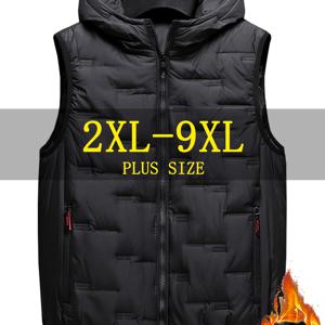 TEMU 플러스 사이즈 남성용 후드 조끼 | 따뜻한 민소매 재킷, 단색, 지퍼 클로저, 포켓 디테일, 루즈핏, 섬유, 블랙, 그린, 베이지 색상 - 2XL부터 9XL까지