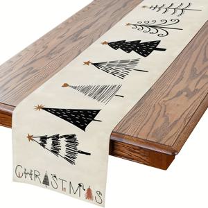 TEMU 1개 리넨 크리스마스 트리 테이블 러너 - 수직 줄무늬 패턴, 직사각형 테이블 장식, 주방/식당용, 실내/야외 파티 데코 (13x48/72/108 인치) - 사계절 중립 테이블 커버